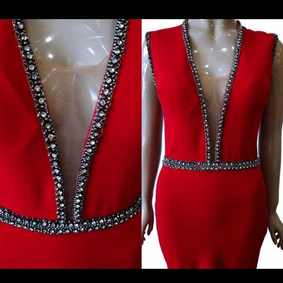 TARIK EDIZ 92607 Beaded 3-D Flower Back RED Dress Size 40/US 8 - Picture 3 of 14
